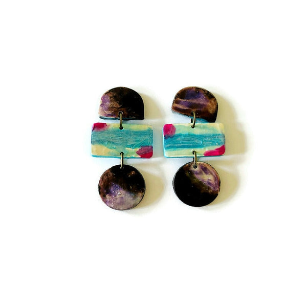 Funky Statement Earrings Painted in Abstract Style