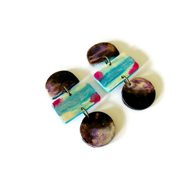 Funky Statement Earrings Painted in Abstract Style