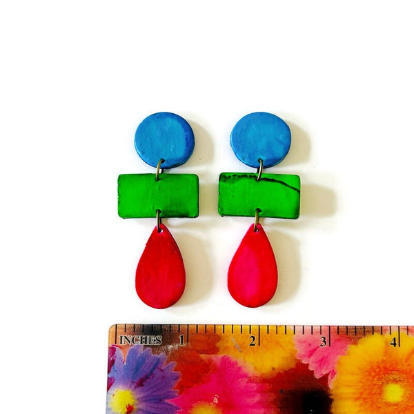 Long Colorful Clip On Earrings Handmade