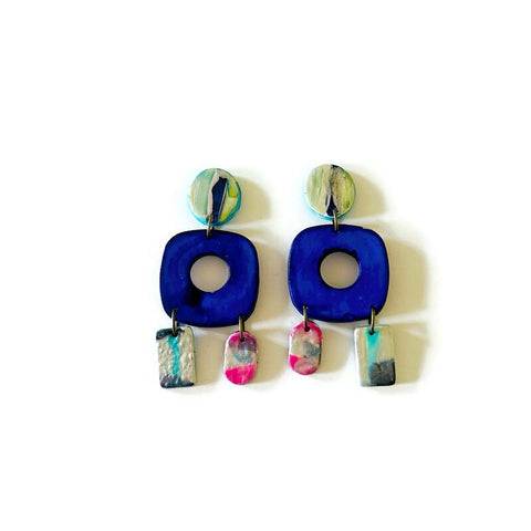 Quirky Clip On Earrings Painted with Alcohol Ink