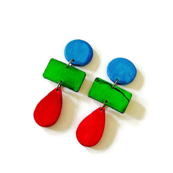Long Colorful Clip On Earrings Handmade