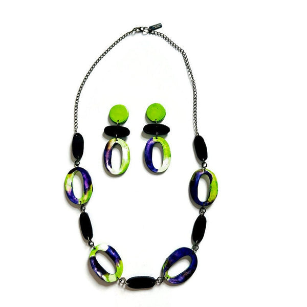 Purple & Neon Green Statement Jewelry Set