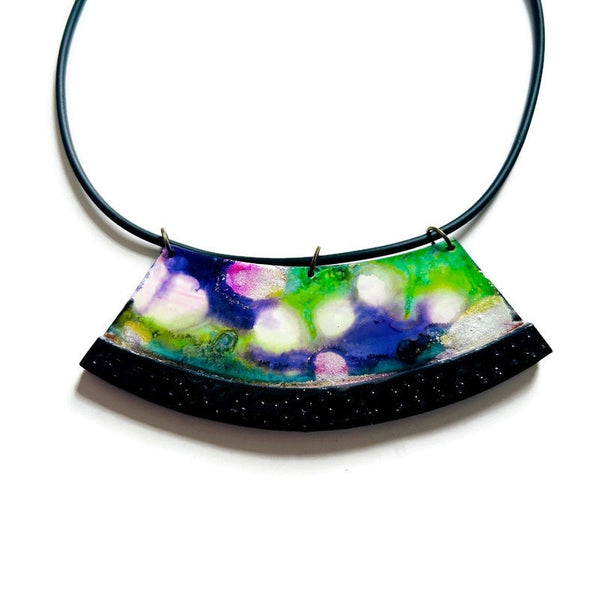 Vibrant Statement Bib Necklace on Adjustable Rubber Cord