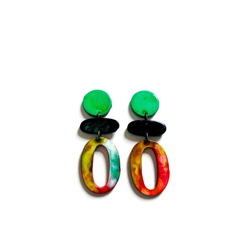 Bold Artsy Clip On Earrings in Colorful Abstract Style