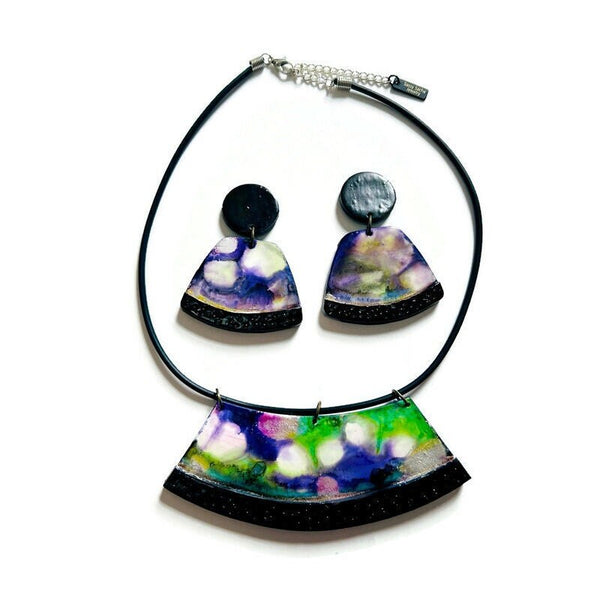 Vibrant Statement Bib Necklace on Adjustable Rubber Cord