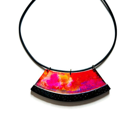 Bold Colorful Statement Bib Necklace with Adjustable Rubber Cord