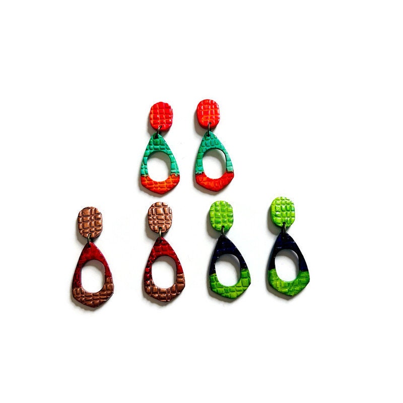 Teardrop Dangle Earrings Post or Clip On – Handmade from Polymer Clay
