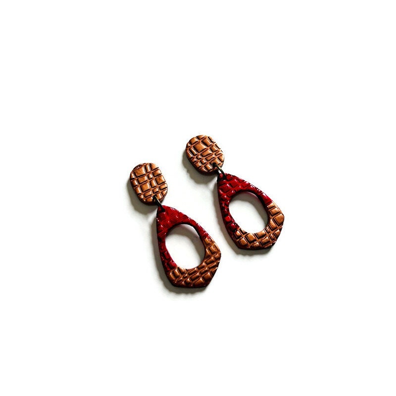 gold and red teardrop earrings