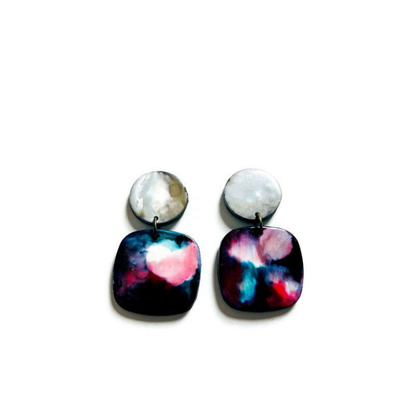 Modern Clip On Earrings in Painted Abstract Style