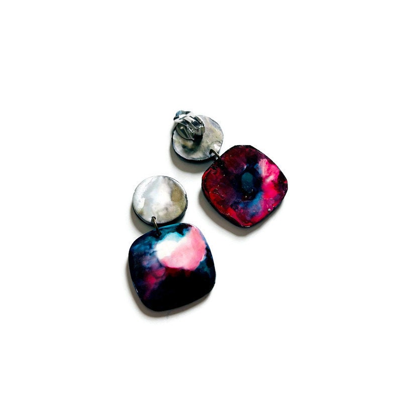 Modern Clip On Earrings in Painted Abstract Style