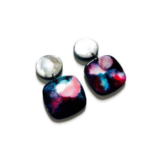 Modern Clip On Earrings in Painted Abstract Style