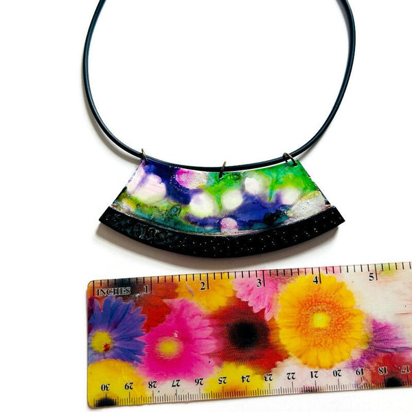 Vibrant Statement Bib Necklace on Adjustable Rubber Cord