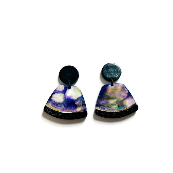 Vibrant Painted Fan Shaped Earrings Handmade