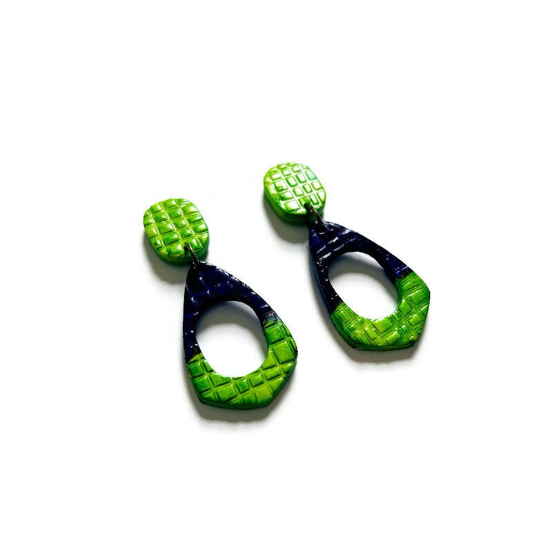neon green and blue earrings handmade