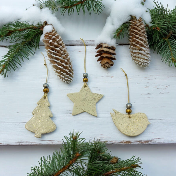 Sparkling Christmas Ornaments - Tree Shape, Star & Dove. Cottagecore  Decorations