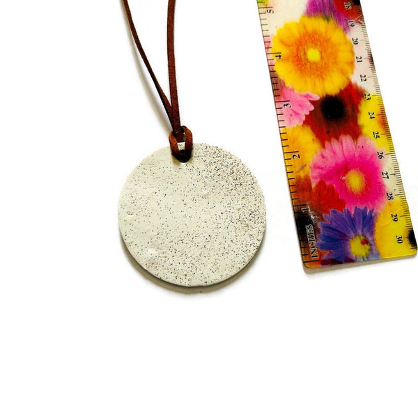 White Clay Disc Pendant Necklace Handmade