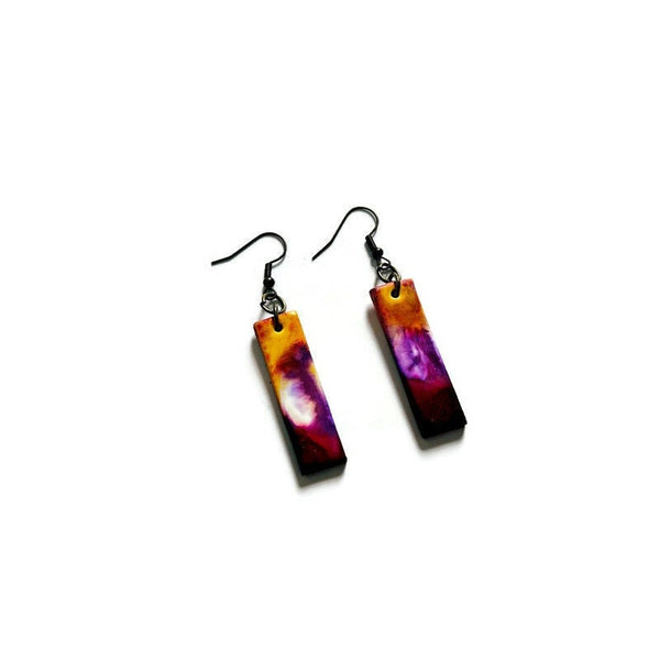 Hand Painted Bar Dangle Earrings Handmade