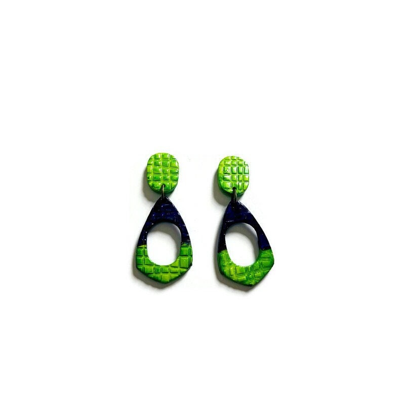 neon green and blue earrings