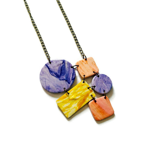 Geometric Statement Necklace with Pastel Aesthetic