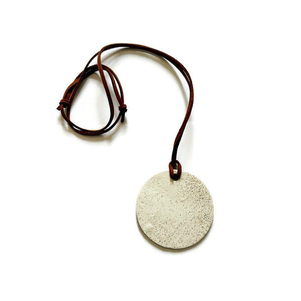 White Clay Disc Pendant Necklace Handmade