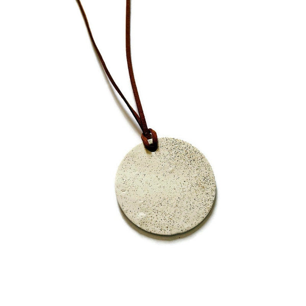 White Clay Disc Pendant Necklace Handmade