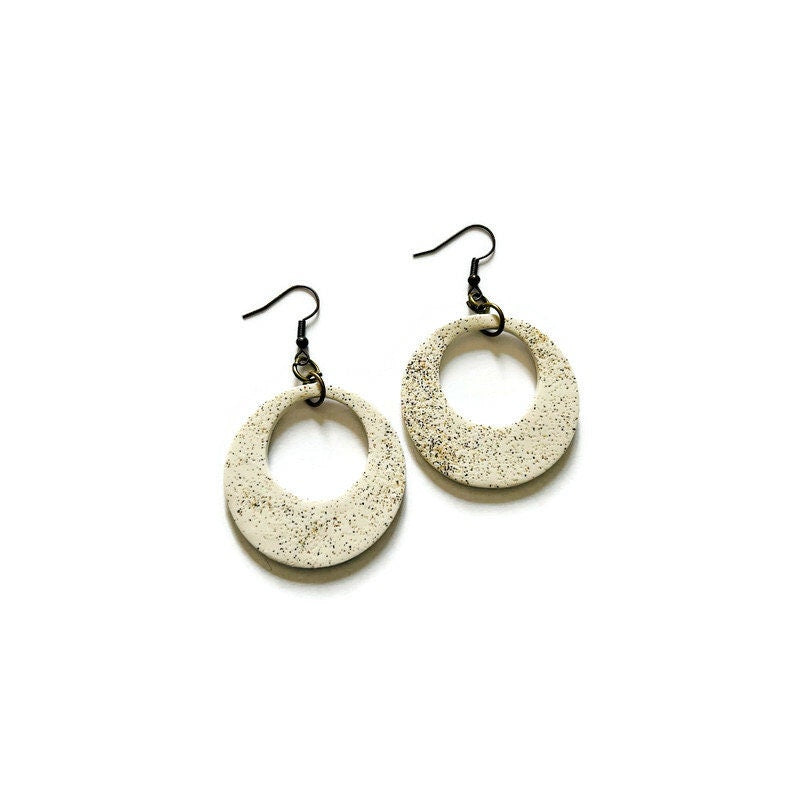 Beach Sand & Clay Hoop Dangle Earrings Handmade