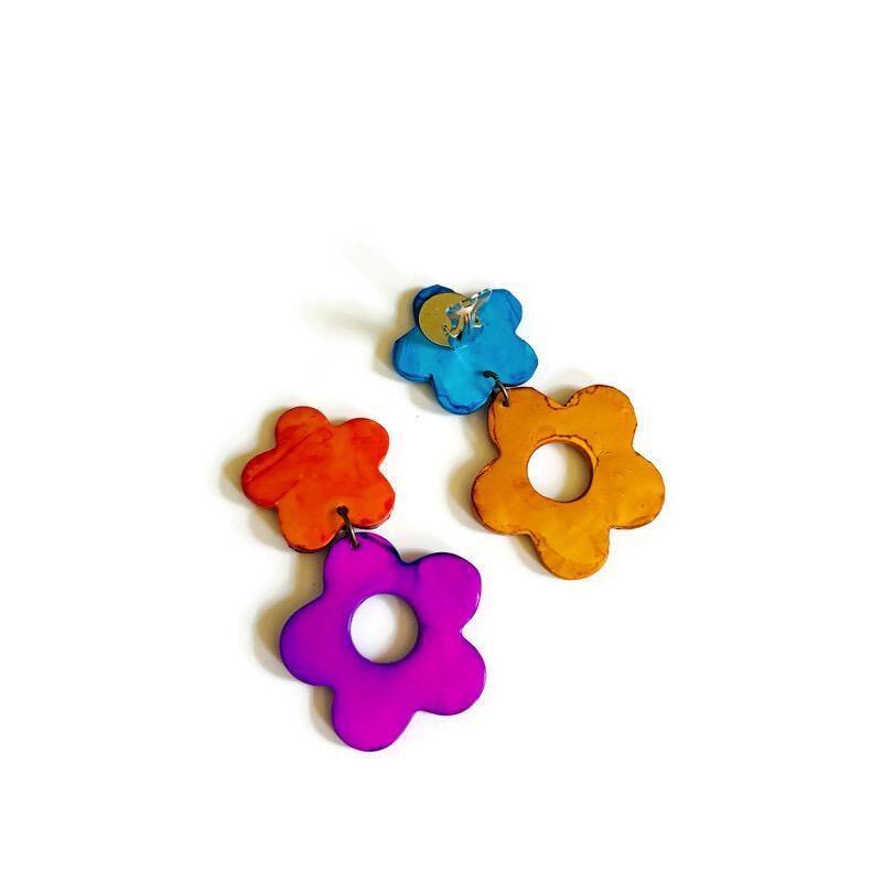 Mismatched Flower Clip On Earrings