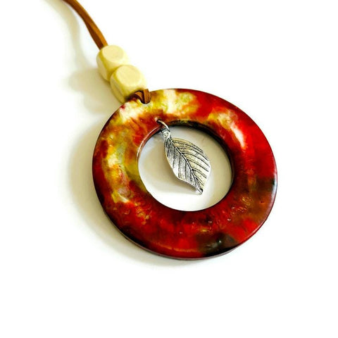 Long Chunky Autumn Leaf Pendant Necklace Handmade