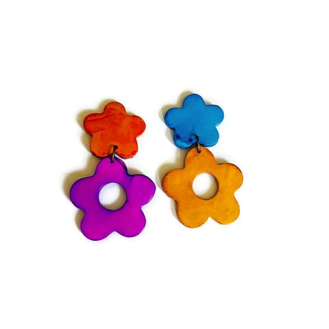 Colorful Mismatched Flower Earrings