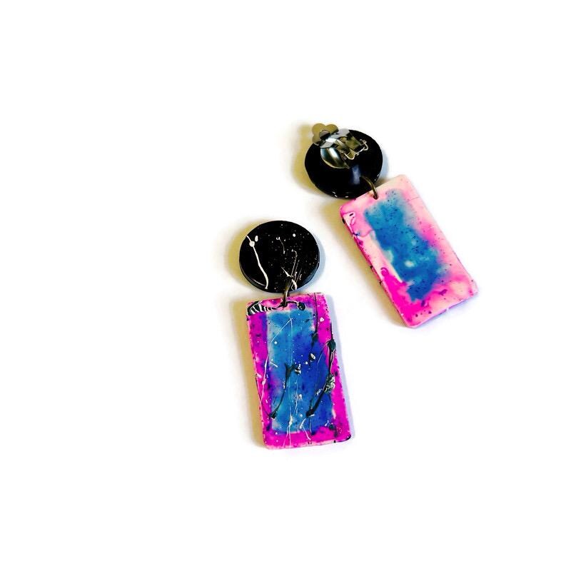 Abstract Rectangle Earrings Post or Clip On