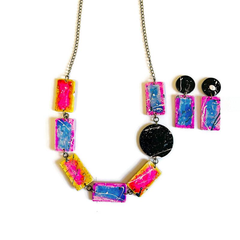Abstract Rectangle Earrings Post or Clip On
