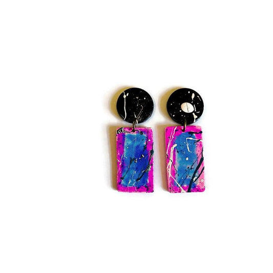 Abstract Rectangle Earrings Post or Clip On