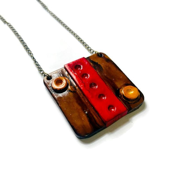 Orange Square Statement Pendant Necklace