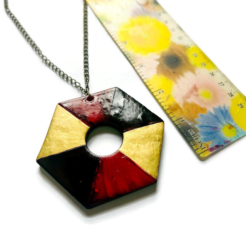 Large Hexagon Pendant Necklace Handmade