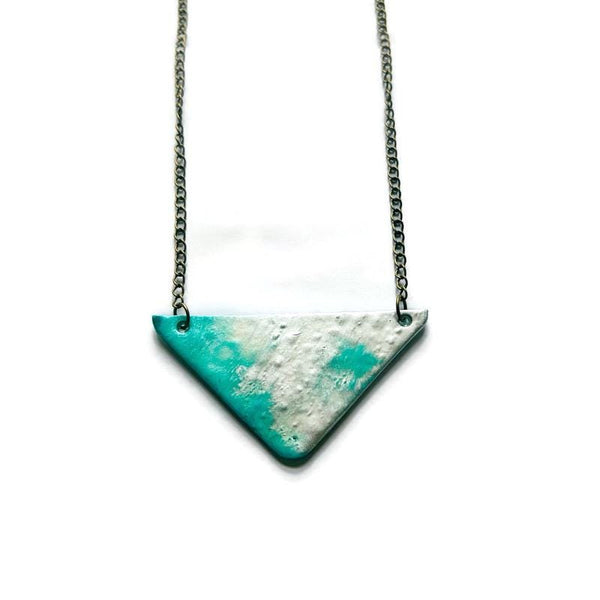 Modern Triangle Necklace in Icy Turquoise Blue and Frosted Silver