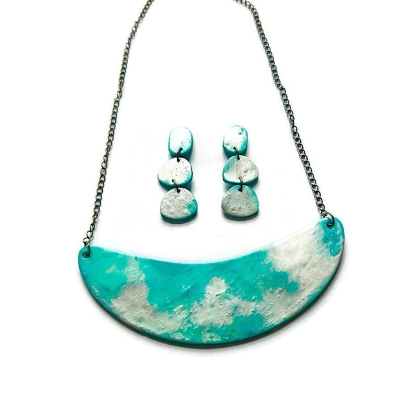 Turquoise and Silver Statement Necklace Handmade