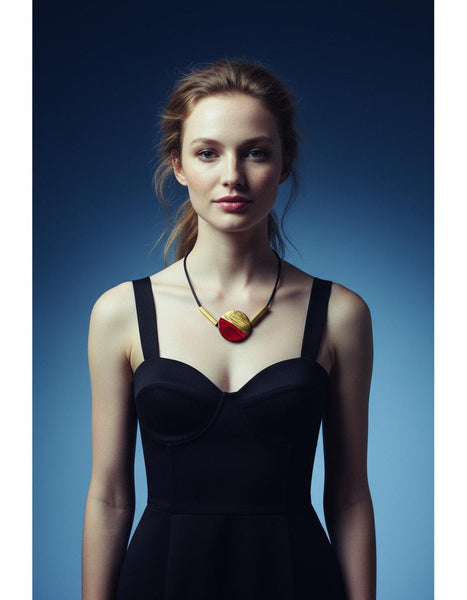 Modern Minimalist Necklace with Clay Bead & Brass Bars.