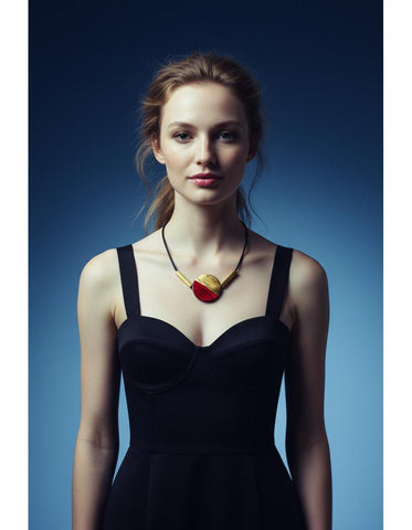 Modern Maximalist Necklace with Clay Bead & Brass Bars