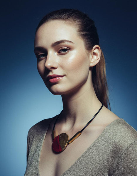 Modern Minimalist Necklace with Clay Bead & Brass Bars.