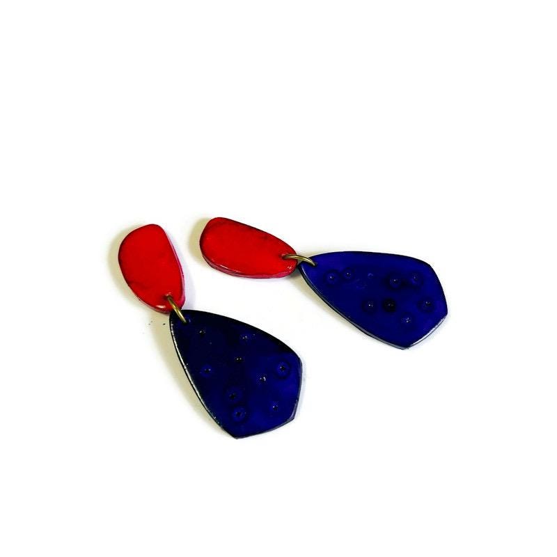 Red & Indigo Statement Earrings Post or Clip On