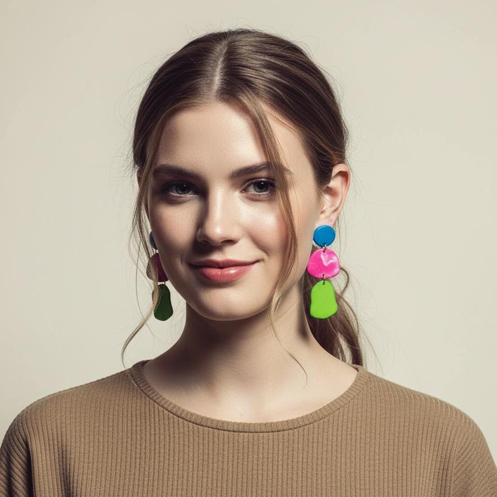 Long Statement Earrings, Bright Colorful Drop Dangles or Clip Ons