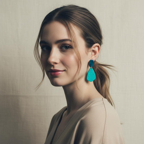 Blue Two Tone Earrings Handmade, Post or Clip On