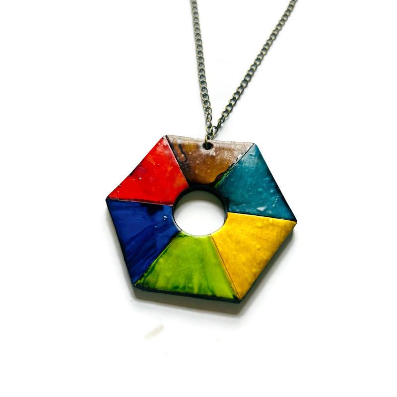 Large Hexagon Pendant Necklace Handmade