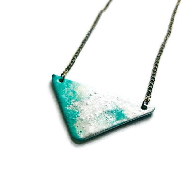 Modern Triangle Necklace in Icy Turquoise Blue and Frosted Silver