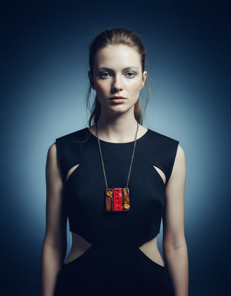 Orange Square Statement Pendant Necklace