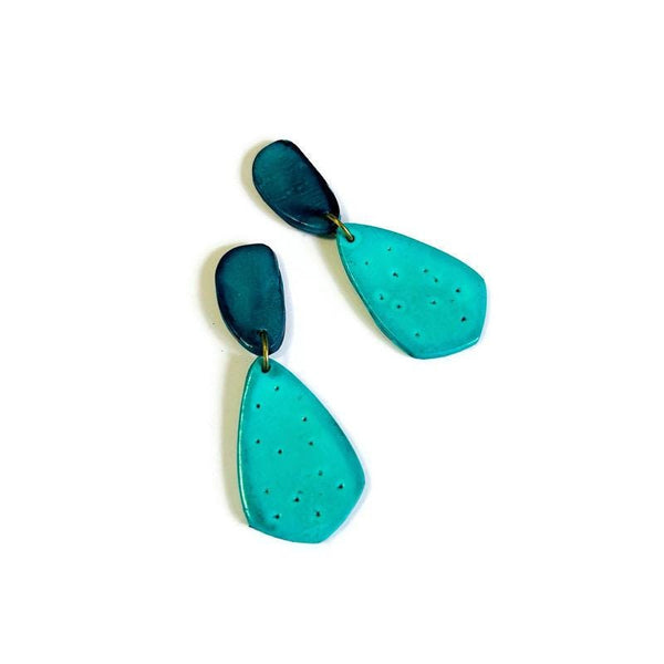 Blue Two Tone Earrings Handmade, Post or Clip On