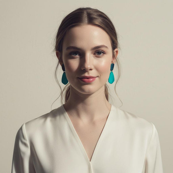 Blue Two Tone Earrings Handmade, Post or Clip On