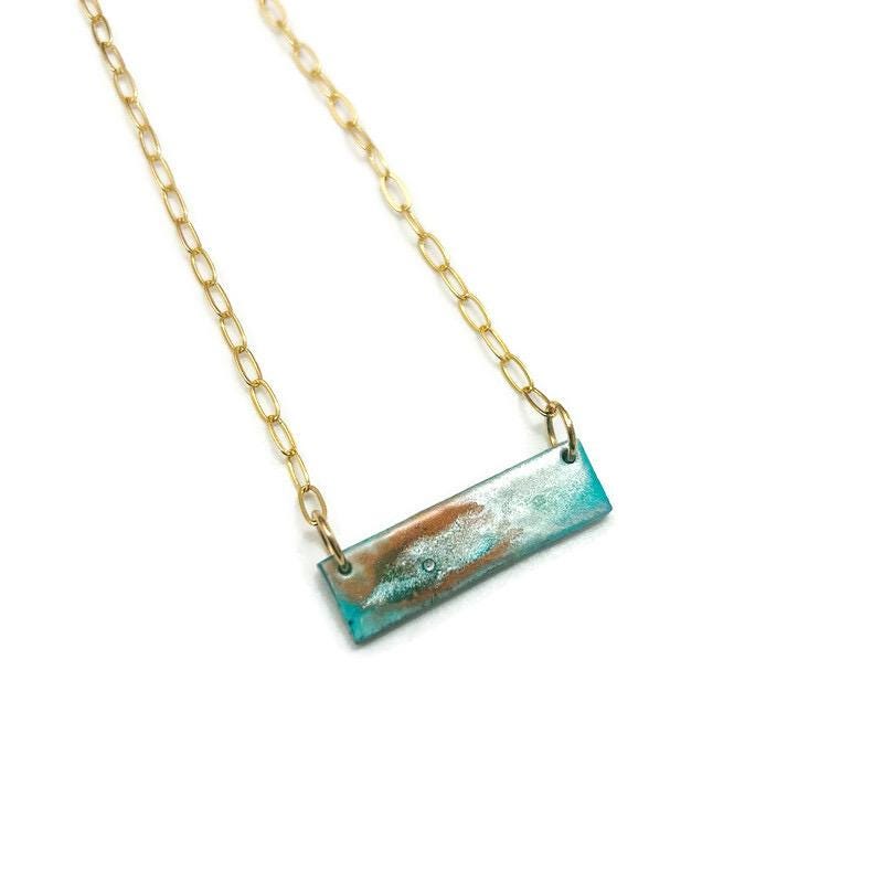 Dainty Turquoise Bar Necklace on 18k Gold Plated Chain
