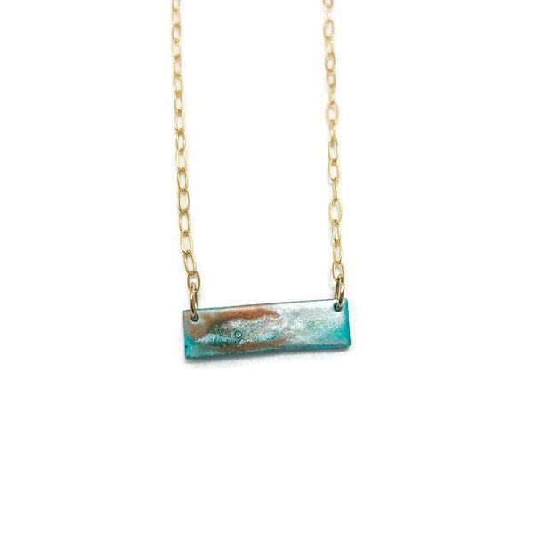 Dainty Turquoise Bar Necklace on 18k Gold Plated Chain