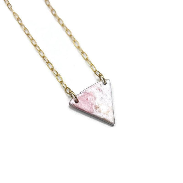 Triangle Necklace in Pink & Silver on 18k Gold Plated Paperclip Chain